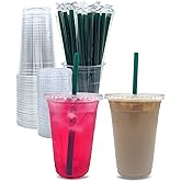 Aatriet [50 Sets] 20 oz Clear Plastic Cups with Lids and Straws, Disposable Party Cups for Cold Drinks, Iced Coffee, Iced Tea, Smoothies