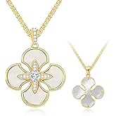 Elfgrass 925 Sterling Silver Platinum Plated Four Leaf Clover Necklace for Women Mother of Pearl Pendant with CZ Dainty Fashion Jewelry Gift for Wife, Mom, Daughter or Girlfriend