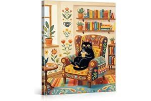 Boho Cat Whimsical Wall Art Print Vibrant Cat Canvas Painting Artwork Modern Wall Decor for Home Living Room Bedroom 8x10 Fra
