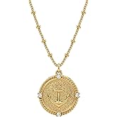 MEVECCO Gold Dainty Anchor Pendant Necklace,14K Gold Plated Cute Horizontal Hammered Necklace for Women