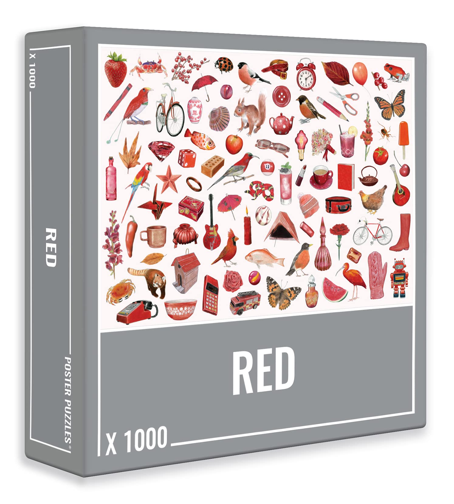 Cloudberries Red Jigsaw Puzzle, 1000 Piece Jigsaw Puzzles for Adults, Red Illustrated Puzzle Packed with Flowers, Birds and Plants, Beautiful Puzzles for Adults