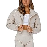 Lianlive Cropped Puffer Jacket Womens Zip Up Black Crop Puffy Winter Coats