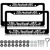HCSS Black and White Flowers License Plate Frames - 2 Pack Beautiful Floral License Plate Holder, Aluminum Metal Rust-Proof Waterproof Car Decorative Tag Frame for Standard US 12x6 Inch