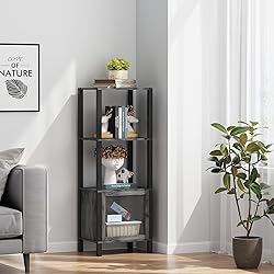TUTOTAK 4 Tier Bookcase and Bookshelf, Narrow Book