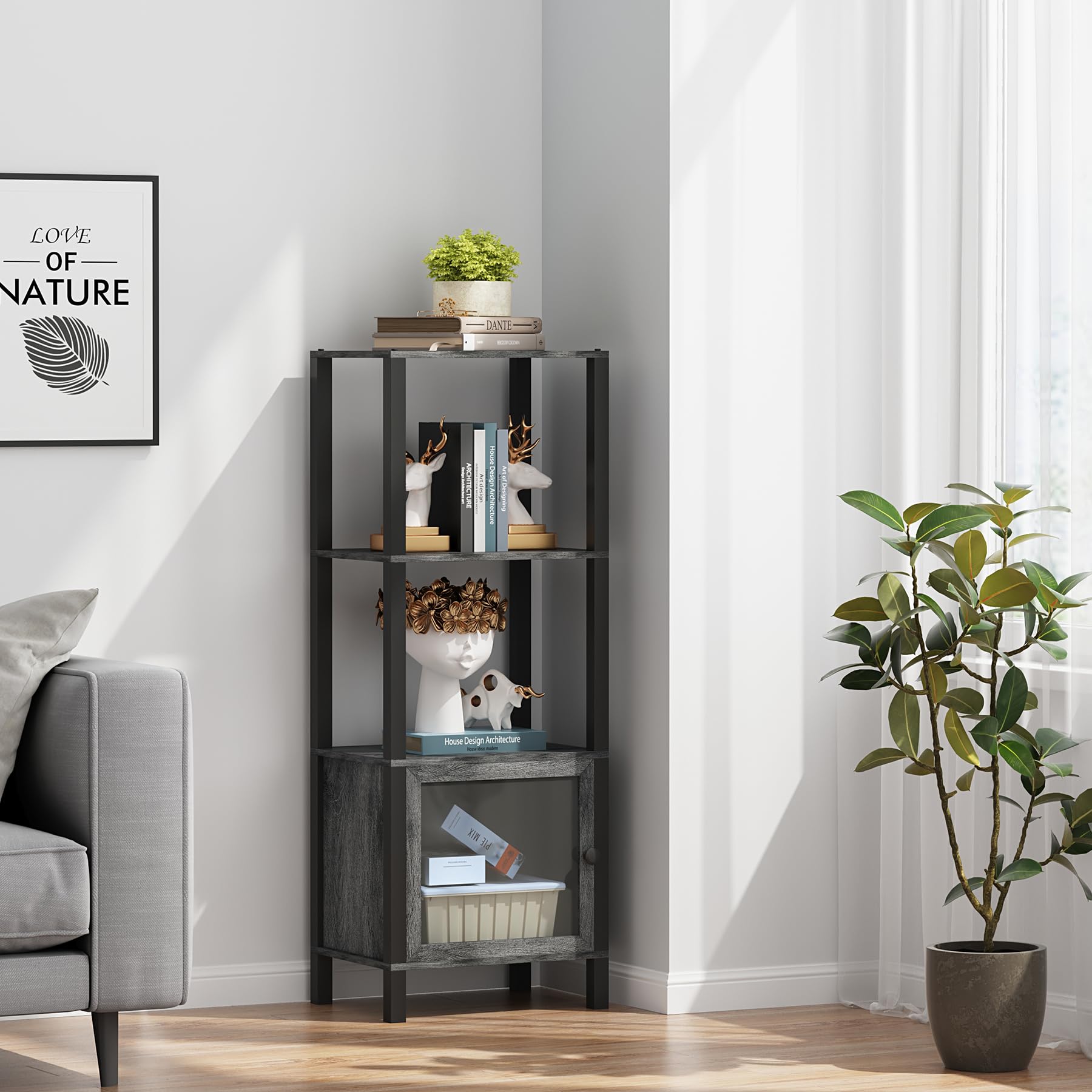 TUTOTAK 4 Tier Bookcase and Bookshelf, Narrow Book