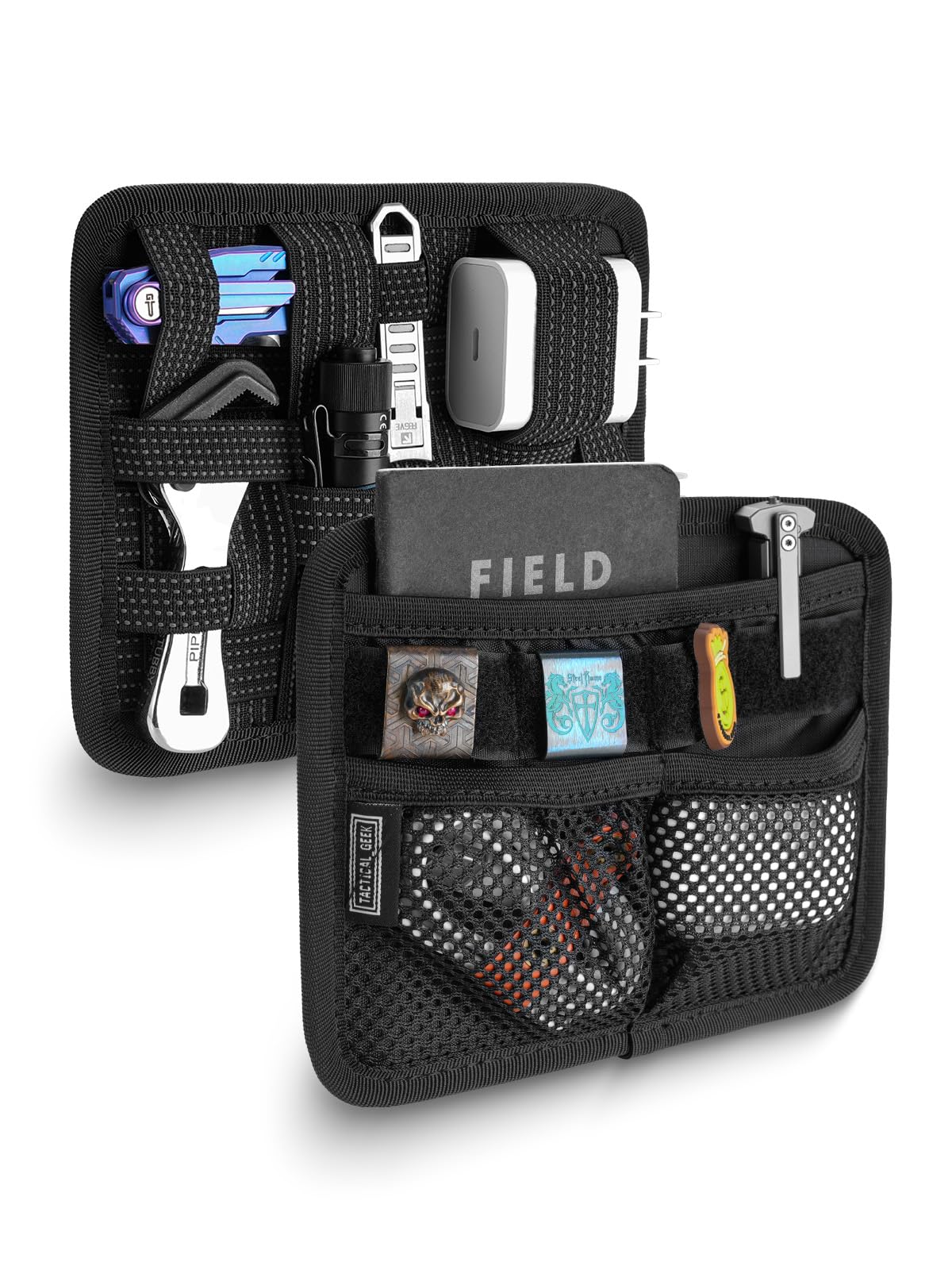 Photo 1 of TACTICAL_GEEK TCM8 EDC Organizer Board, Anti-Slip Elastic Woven Board, Utility Bag Insert Panel for Small Gear, Backpack Accessories with Open Pocket & Mesh Pocket (Black)