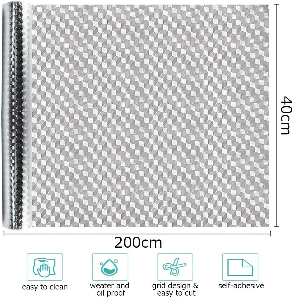 2 Roll Kitchen Oil Proof Stickers 40X200CM Silver Wallpaper Self Adhesive Wallpaper Waterproof Oil Proof Vinyl Wrap Peel and Stick Aluminum foil Contact Paper for Countertop Cupboard Backsplash - Image 3