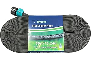 Teycooa Garden Flat Soaker Hose 50 Ft for Garden Beds, Water Hose Linkable Irrigation System Lightweight and Easy Gardening Yard Work Watering Plants and Flowers