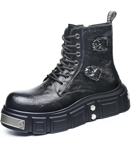 Amazon.com | New Rock WALL106-S13 Mens Black Leather Platform Punk