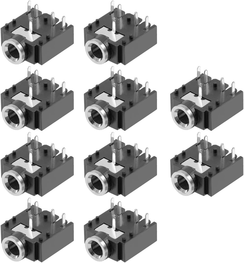sourcing map 10Pcs PCB Mount 3.5mm 5 Pin Socket Headphone Stereo Jack Audio Video Connector Black PJ-3F07