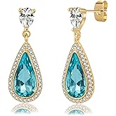 EVEVIC Austrian Crystal Halo Teardrop Dangle Drop Earrings for Women 14K Gold Plated Jewelry Gifts