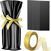 Yeaqee 50 Pcs Christmas Wine Bottle Gift Bags with Gold Bow Ribbons Metallic Wine Bags Gift Wrap for Holiday Party Favor, 18 x 6 Inch(Black)