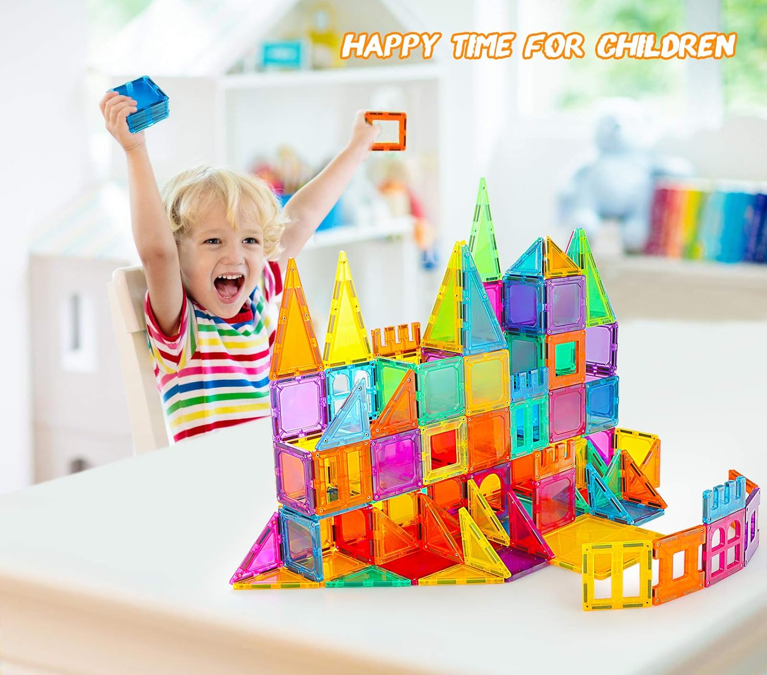 BMAG 120 PCS Magnetic Building Blocks, 3D Magnet Building Tiles, STEM Construction Building Set, Stacking Toys with 2 Car: Toys & Games