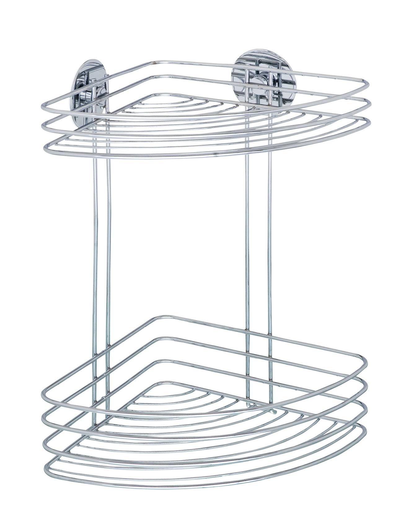 Wenko 18914100 TurboLoc Corner Rack 2 Shelves, Fixing Without Drilling, Metal Steel, 26.5 x 33 x 20 cm, Chrome