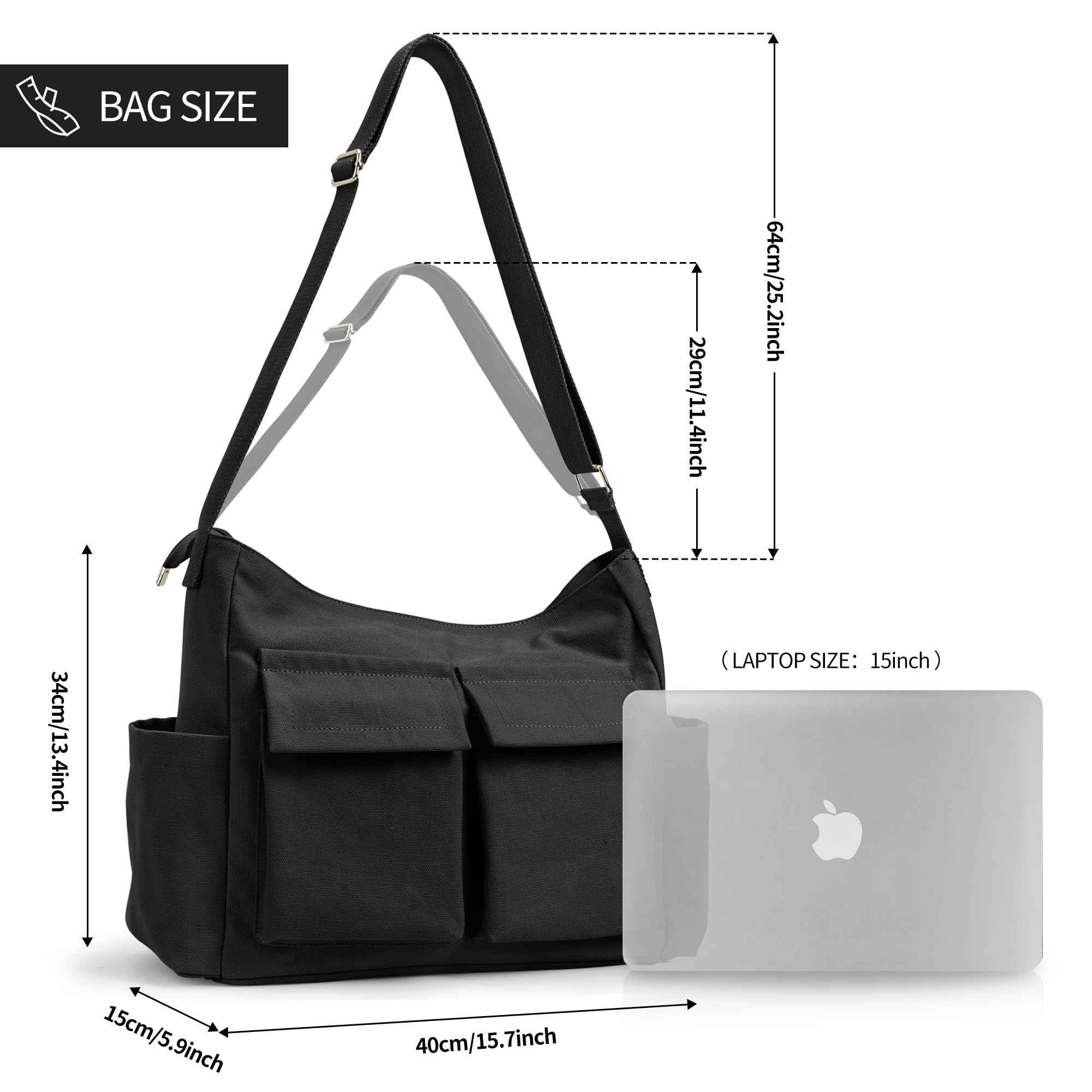 KALIDI FANCY FOREST KALIDI Canvas Tote Bag Messenger Bag, Large Crossbody Bag for Women or Men, Casual Canvas Shoulder Bag for College Work Daily