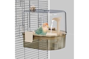 YOOSO WING Automatic Bird Baths for Cage – Indoor Parakeet Bath with Pump, Bird Shower with 2 Modes Running Water, Bird Cage Accessory for Pet Birds Conure Budgies Cockatiels Lovebird (Light Brown)