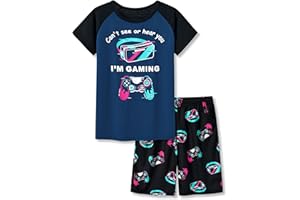 Tebbis 2-Piece Cozy Pajamas For Little/Big Boys Gamer Yellow Short Sleeves Cool PJs Set Kid Size 6-18