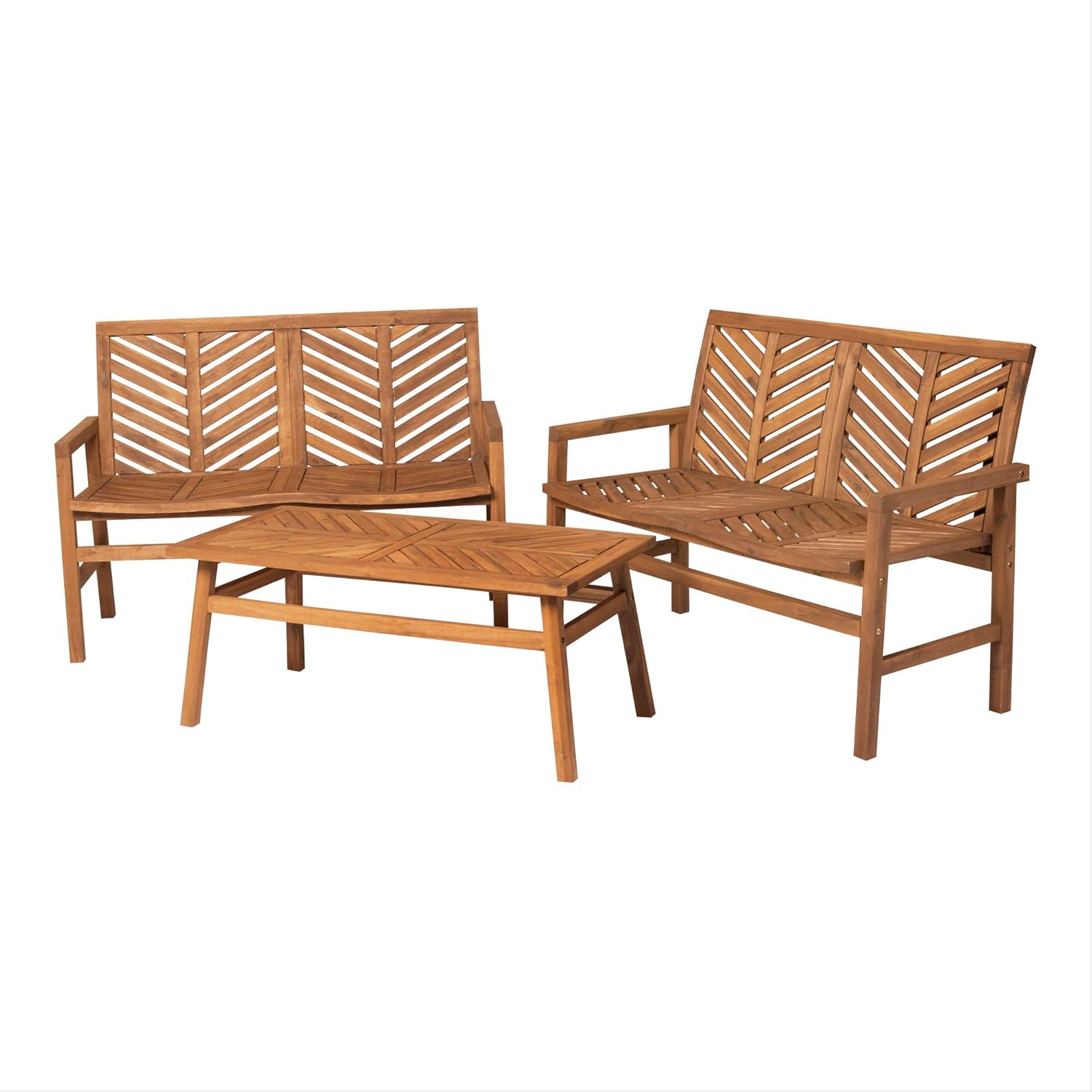 Walker Edison AZW3LSGVINBR Outdoor Wood Chevron Patio Furniture Set Loveseat Coffee Table All Weather Backyard Conversation Garden Poolside Balcony, Brown : Garden & Outdoor