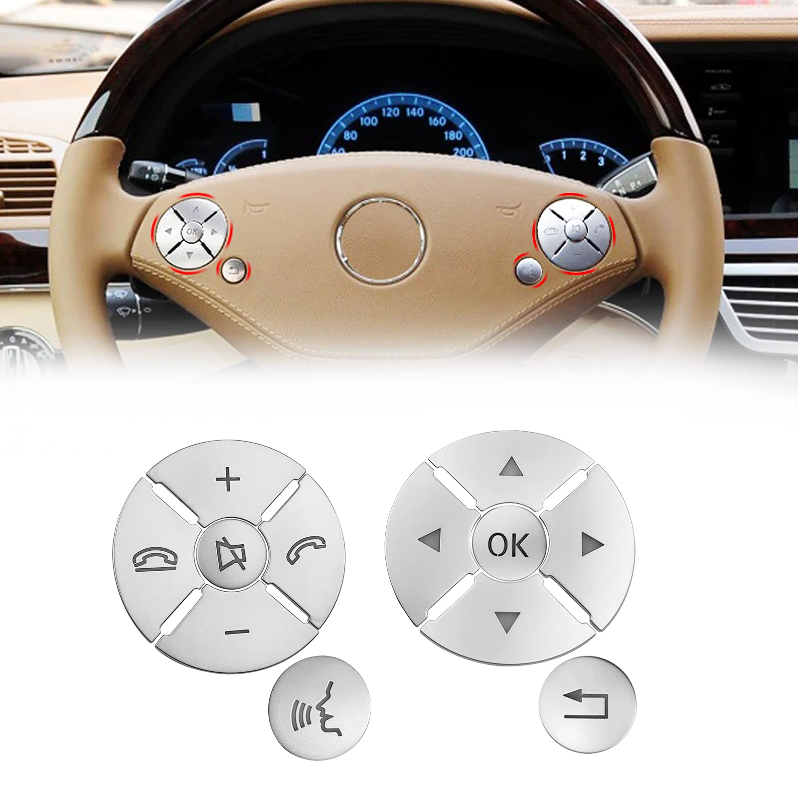 Photo 1 of Moonlinks Steering Wheel Button Stickers Compatible with Mercedes C-Class W204 E-Class W212 S-Class W221,GLK-Class X204,Steering Wheel Button Trim Cover Cap Sticker Inner Decoration (12PCS,Round)