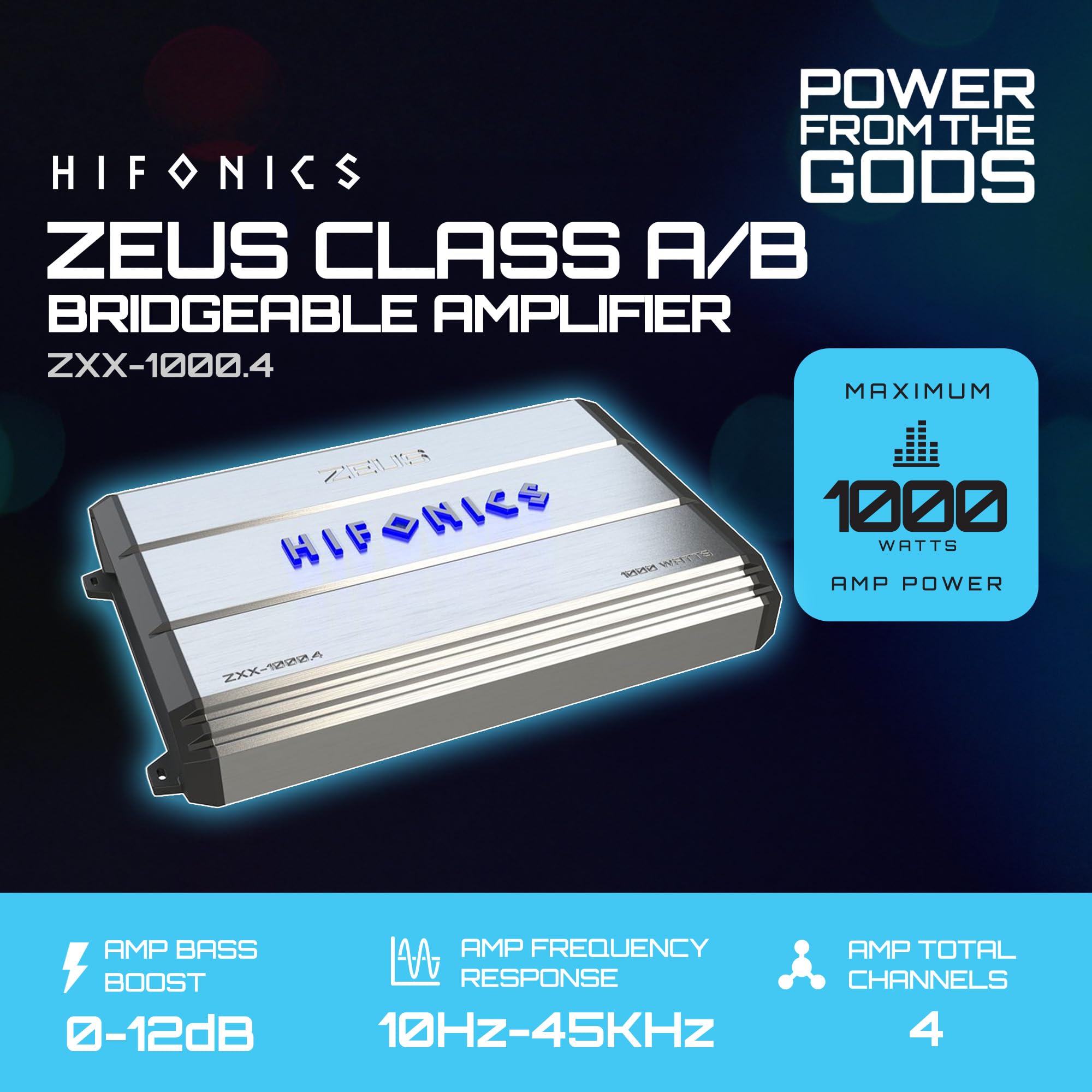 Hifonics Zeus ZXX 3200 Watt Max Class D Monoblock Car Audio Amplifier Amp with Bass Knob and Remote, Variable Crossovers, ZXX-3200.1D, Silver