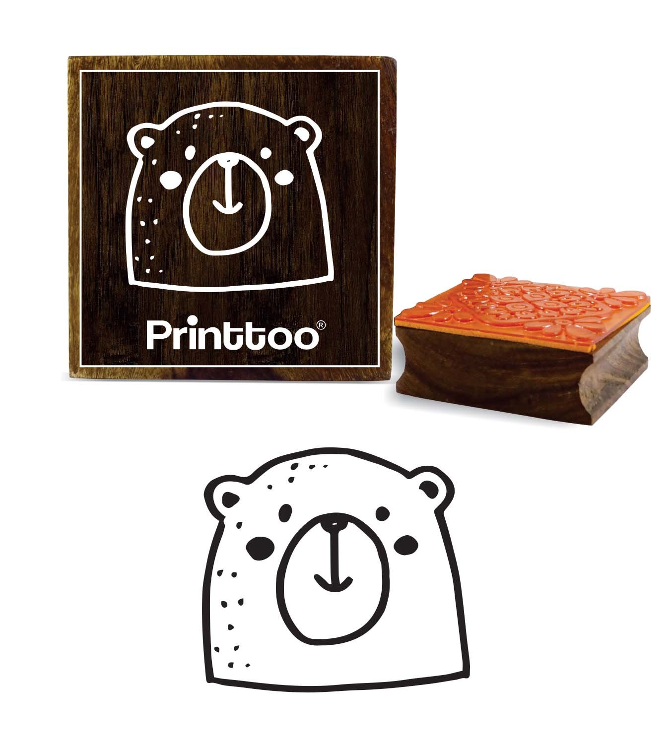 Printtoo Scrap-Booking Teddy Bear Face Design Square Wooden Rubber Stamp Block-3 x 3 Inches