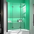 GETPRO Shower Door for Tub Semi-Frameless Foldable Hinged Bathtub Shower Glass Door Screen with Coating Tempered Glass Panel Matte Black Size 51" W x 59" H