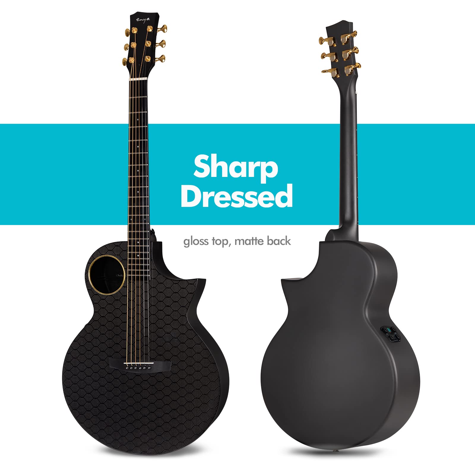 Enya X4 PRO Carbon Fiber Acoustic Electric Guitar, 41-Inch Full Size Cutaway Design, AcousticPlus Pickup System with Built-in Effects & Tuner, Includes Deluxe Hard Case, Leather Strap, Cable