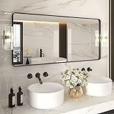 LOAAO 60X28 Inch Black Metal Framed Bathroom Mirror for Wall, Matte Black Bathroom Vanity Mirror Farmhouse, Large Rounded Rectangle Mirror, Anti-Rust, Tempered Glass, Hangs Horizontally or Vertically