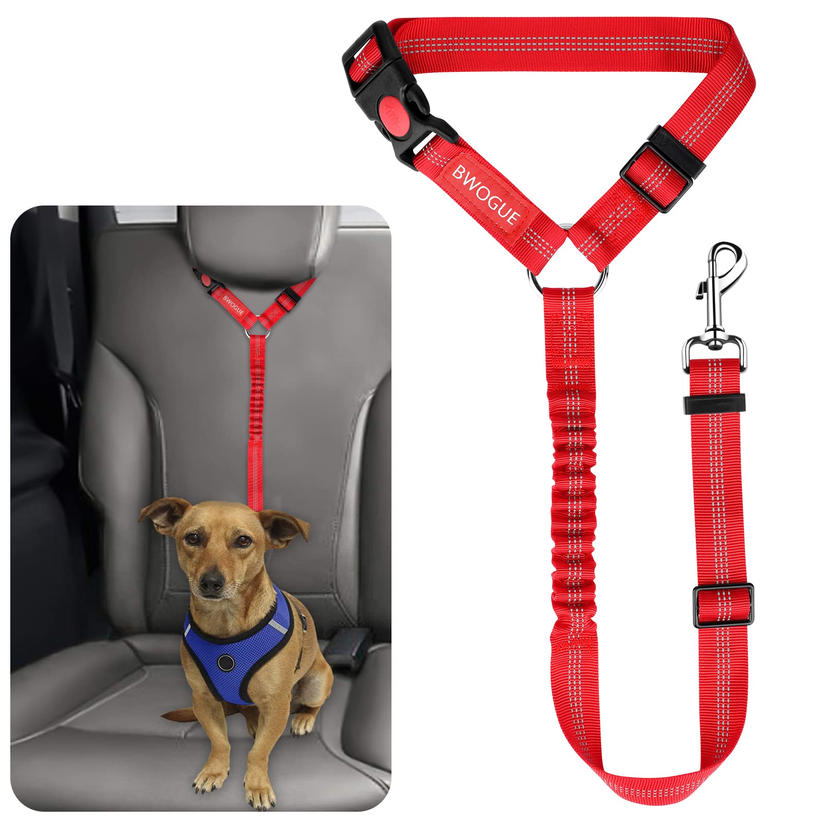 BWOGUE Pet Dog Cat Seat Belts, Car Headrest Restraint Adjustable Safety Leads Vehicle Seatbelt Harness (1 Pack)