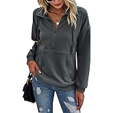 PRETTYGARDEN Women's Casual Long Sleeve Lapel Zipper Sweatshirt Drawstring Loose Pullover Tops