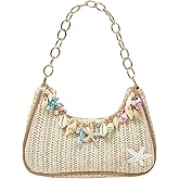 Verdusa Women's Boho Seashell Starfish Straw Shoulder Handbags Chain Strap Top Handle Underarm Bags