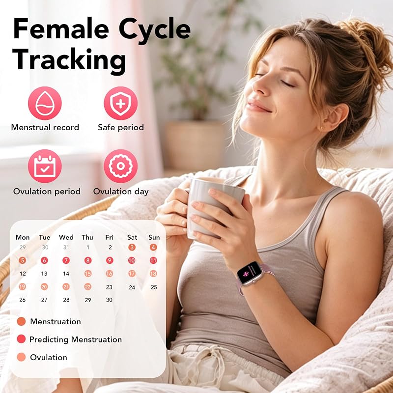 Smartwatch Damen mit 2 Armbänder, 1.83" HD Smart Watch mit Bluetooth-Anruf, IP68 Fitnessuhr Damen mit SpO2, Pulsmesser, Schlafmonitor, Stressüberwachung, Schrittzähler, 120+ Sportmodi — Foto 4 von 8