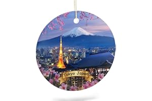 EQEY Tokyo Japan Tree Hanging Christmas Ornament Porcelain Double-Sided Ceramic Ornament,2.9 Inches