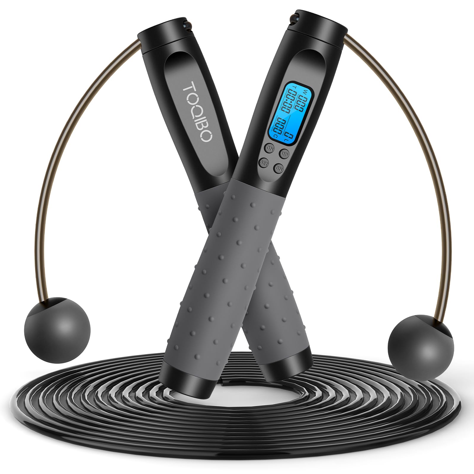 TOQIBO Skipping Rope with Digital Counter, Professional Ball Bearings & Non-Slip Handles, Adjustable Speed Rope Skipping Training, Fitness, Boxing, Weight Loss for Children and Adults
