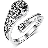 Peireara Spoon Rings for Women 925 Sterling Silver Adjustable Thumb Rings Tree of Life Rings Vintage Spoon Jewelry Gifts for Women Men