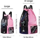 WANDF Swim Bag Mesh Drawstring Backpack XL Pink Wet Pocket Waterproof Zipper view 2