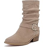 Luoika Women's Wide Width Ankle Boots - Low Heel Side Zipper Slouchy Mid Calf Boots Short Booties.