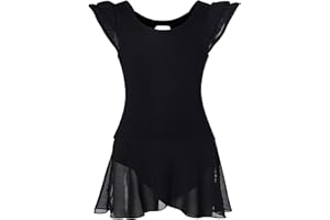 DANSHOW Girls’ Ballet Dance Leotards with Flutter Sleeve Petal Skirt and Bowknot Back