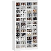 Hzuaneri Shoe Storage Cabinet, 48 Pairs Free Standing Closet Organizer | 9 inch Widened Cell Wood Shoe Organizer, 12 Tiers Vertical Space Saving Shoe Rack for Entryway, Cloakroom, White SR39603X