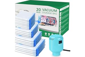 ZPP Vacuum Storage Bags with Electric Pump, 20 Pack (4 Jumbo, 4 Large, 4 Medium, 4 Small, 4 Roll Up Bags) Vacuum Seal Bags for Clothes, Mattress, Blanket, Comforters, Travel, Moving