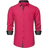 HISDERN Mens Business Dress Shirts Long Sleeve Casual Button Down Shirt Formal Inner Collar Contrast Shirt for Men Wedding