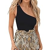 Allchic Womens Sexy One Shoulder Long Sleeve Bodysuit Tops Scoop Neck Jumpsuits