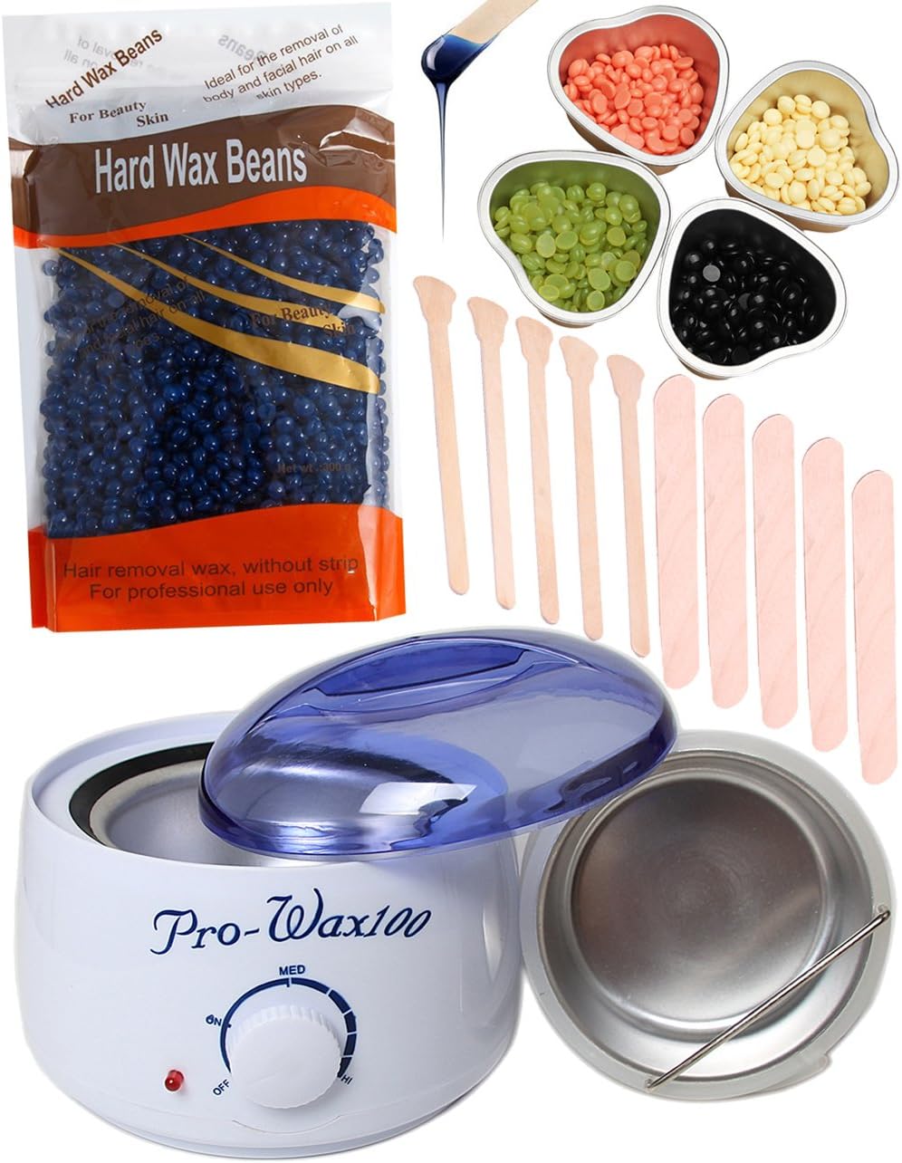 Wax Warmer Kit Waxing Kit Melt Hard Wax Beands with Hard Wax Beans and Wax Applicator Sticks and Melting Wax Bowl