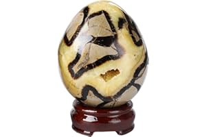 FZBHRO Natural Septarian Geode Egg Polished Healing Crystal Stone Collection Septarium Mineral Specimen with Stand Home Office Decor 1.3-1.7 Pound