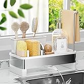 VUSIGN Sponge Holder for Kitchen Sink, Sink Caddy Organizer with Brush Holder, Rustproof Stainless, Self-Draining Sink Organizer for Countertop, Sponges, Brushes, Kitchen Decor and Accessories, White