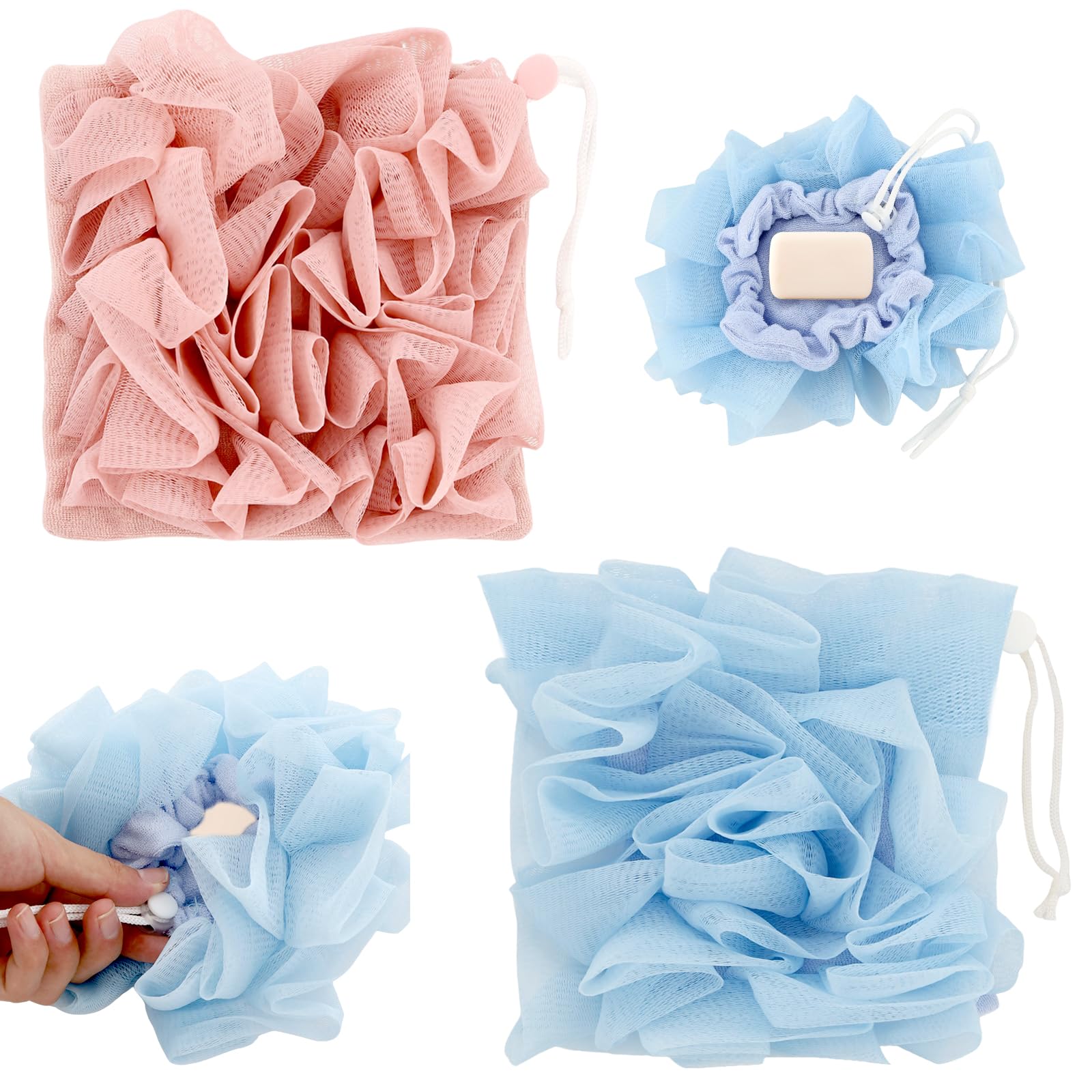 Photo 1 of 2 Pcs Bar Soap Loofah Pouch, Loofah Washcloth, Easy-Hang Bath Sponge with Secure Drawstring, for Gentle Exfoliation and Fresh Skin