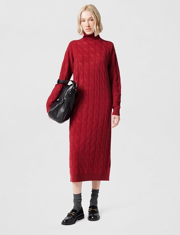 Vestido feminino de jersey macio em lã com gola alta, vermelho (Regatta Red), M