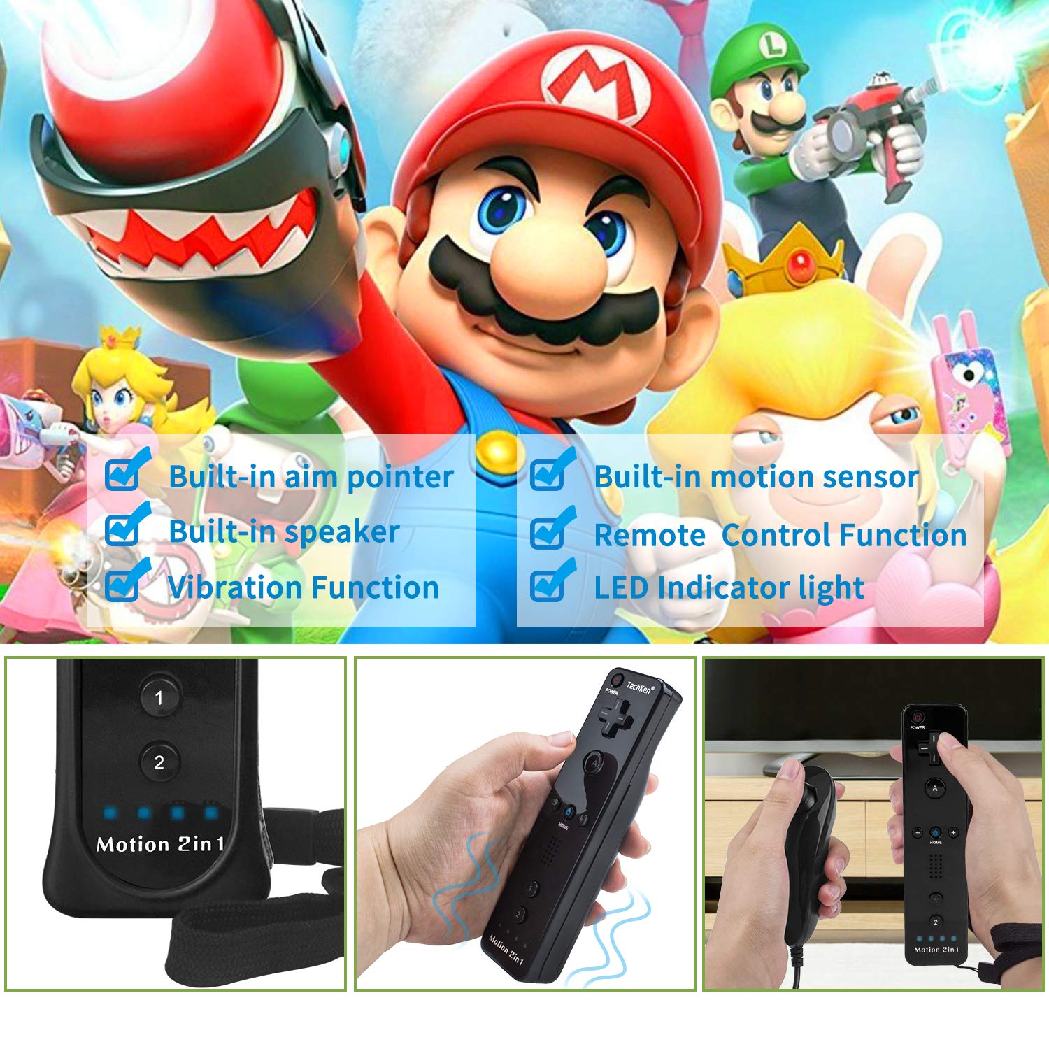 Motion Plus Wii Controllers 2Packs with Nunchucks, Wii Remote Controllers Compatible for wii and Wii U with Built in Motion Plus