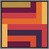 SIGNWIN Framed Canvas Wall Art Yellow, Orange, Red, Brown, Navy Blue Color Blocks and Lines Geometric Shapes Illustrations Minimalism Modern Fun for Living Room, Bedroom, Office - 16x16 inches