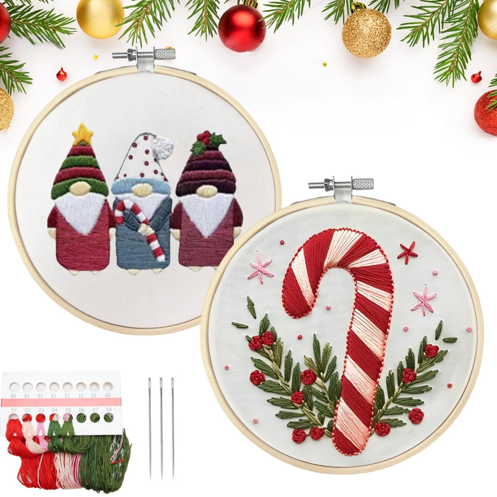 Zoruam Christmas Embroidery Kit, Christmas Cross Stitch Kits for Adults Beginners, DIY Embroidery Kits Cross Stitch Kits for Christmas Decor House (Santa Claus & Candy Canes)